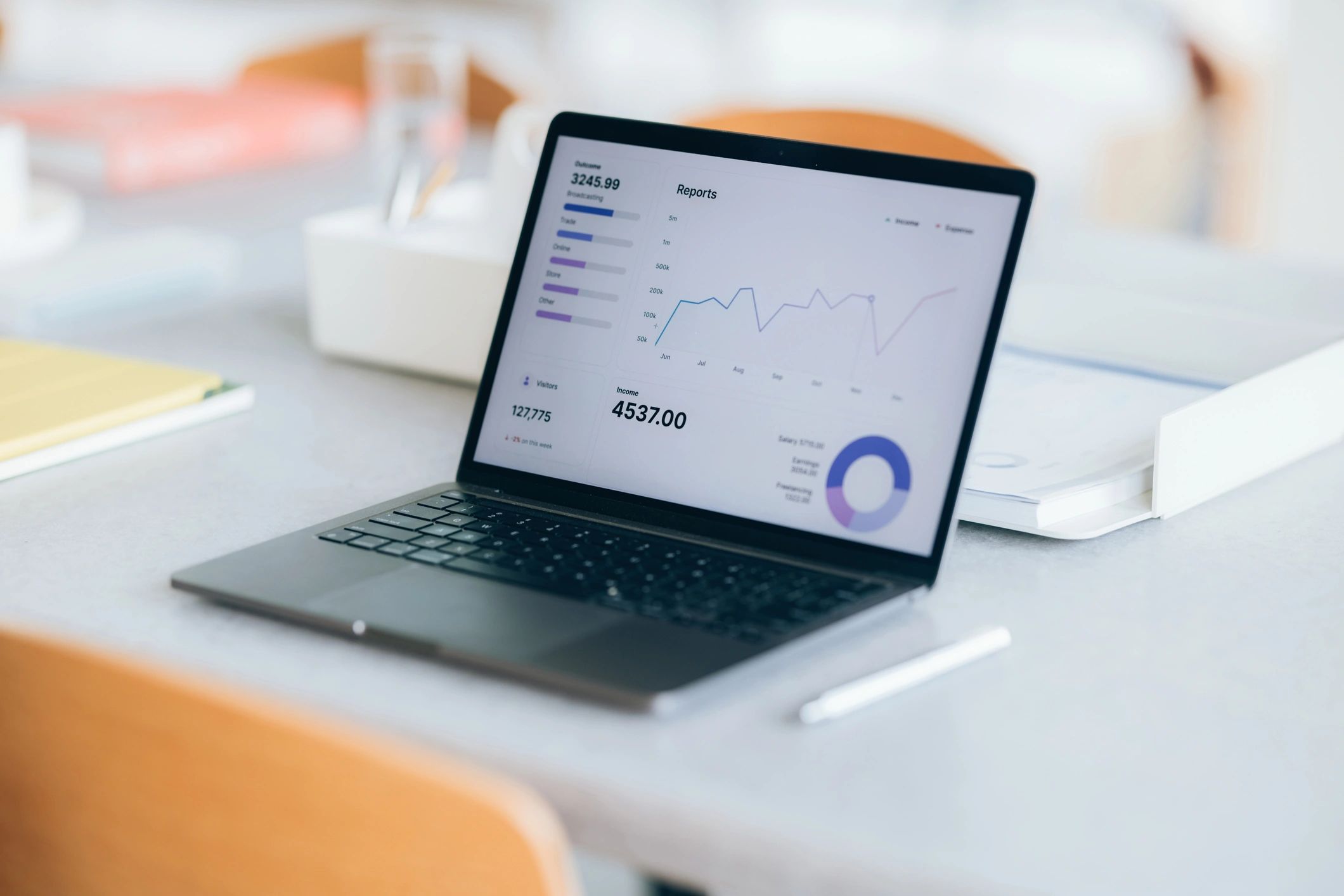 Laptop showing analytics dashboards and charts